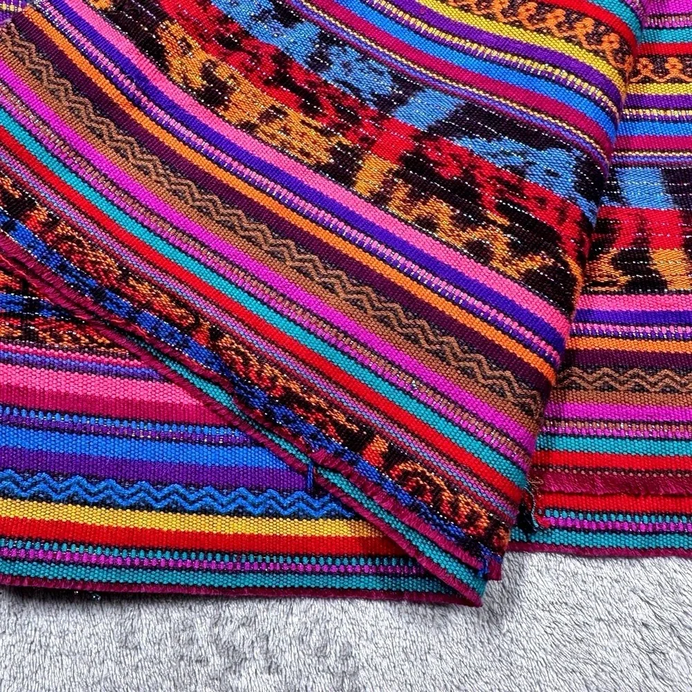 Vintage Guatemalan Hand Woven Textile Runner Multicolor Stripe Boho Fabric 80x34